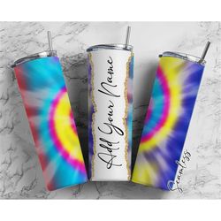 Multi Colors Tie Dye Add Your Own Name, 20oz Sublimation Tumbler Designs, Skinny Tumbler Wraps Template - 85 PATTERN