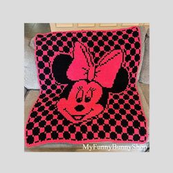 Loop yarn Finger knitted Minnie Mouse blanket pattern PDF Download