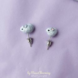 Chinchilla Earrings studs handmade white colour