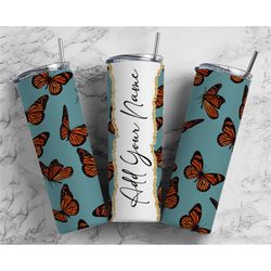 Butterfly Boho Add Your Own Text Name Monogram Sublimation Tumbler Designs Wrap - 20oz Skinny Tumbler Wraps Templates -