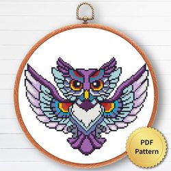 Mandala Bird Owl Flower Cross Stitch Pattern. Modern Gothic Cross Stitch