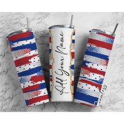 Red Blue And White Color Brush Stroke Add Your Own Name, 20oz Sublimation Tumbler Designs, Skinny Tumbler Wraps Template