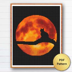 Moon Cat Halloween Cross Stitch Pattern