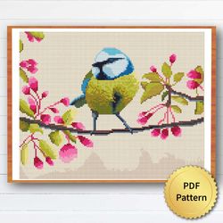 Tomtit Spring Bird Cross Stitch Pattern