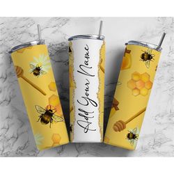 Bee Add Your Own Text Name Monogram Sublimation Tumbler Designs Floral - 20oz Skinny Tumbler Wraps Templates - PNG 93 PA