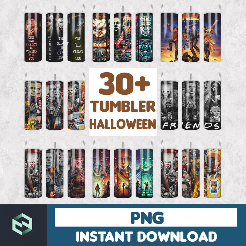 30+ Designs Horror Tumbler Design Bundle, 20oz Tumblers, Tumbler Wrap, Tumbler Designs, PNG Sublimation Design, Halloween Designs.jpg
