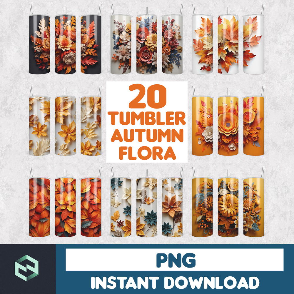 20 Seamless autumn leaves digital painting patterns, Digital papers for scrapbooking diy crafts, fall theme flowers vibrant orange red theme.jpg