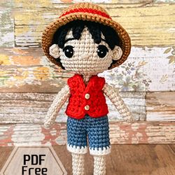 One Piece Character Crochet Luffy PDF Amigurumi Pattern
