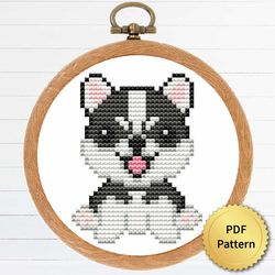 Cute Tiny Husky Puppy Dog Cross Stitch Pattern. Super Easy Small Cross Stitch for Beginners