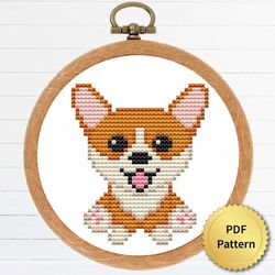 Cute Tiny Corgi Puppy Dog Cross Stitch Pattern. Super Easy Small Cross Stitch for Beginners
