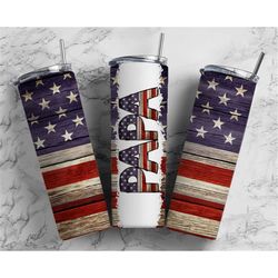 Wood Flag USA Papa Sublimation Tumbler Designs Fathers Day - Dad 20oz Skinny Tumbler Wraps Templates - PNG