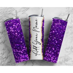 Purple Glitter Add Your Own Text Name Monogram Sublimation Tumbler Designs Wrap - 20oz Skinny Tumbler Wraps Templates -
