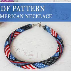 PDF pattern Native American necklace, Craft gift for adults, Diy USA flag seed bead crochet necklace, Independence Day