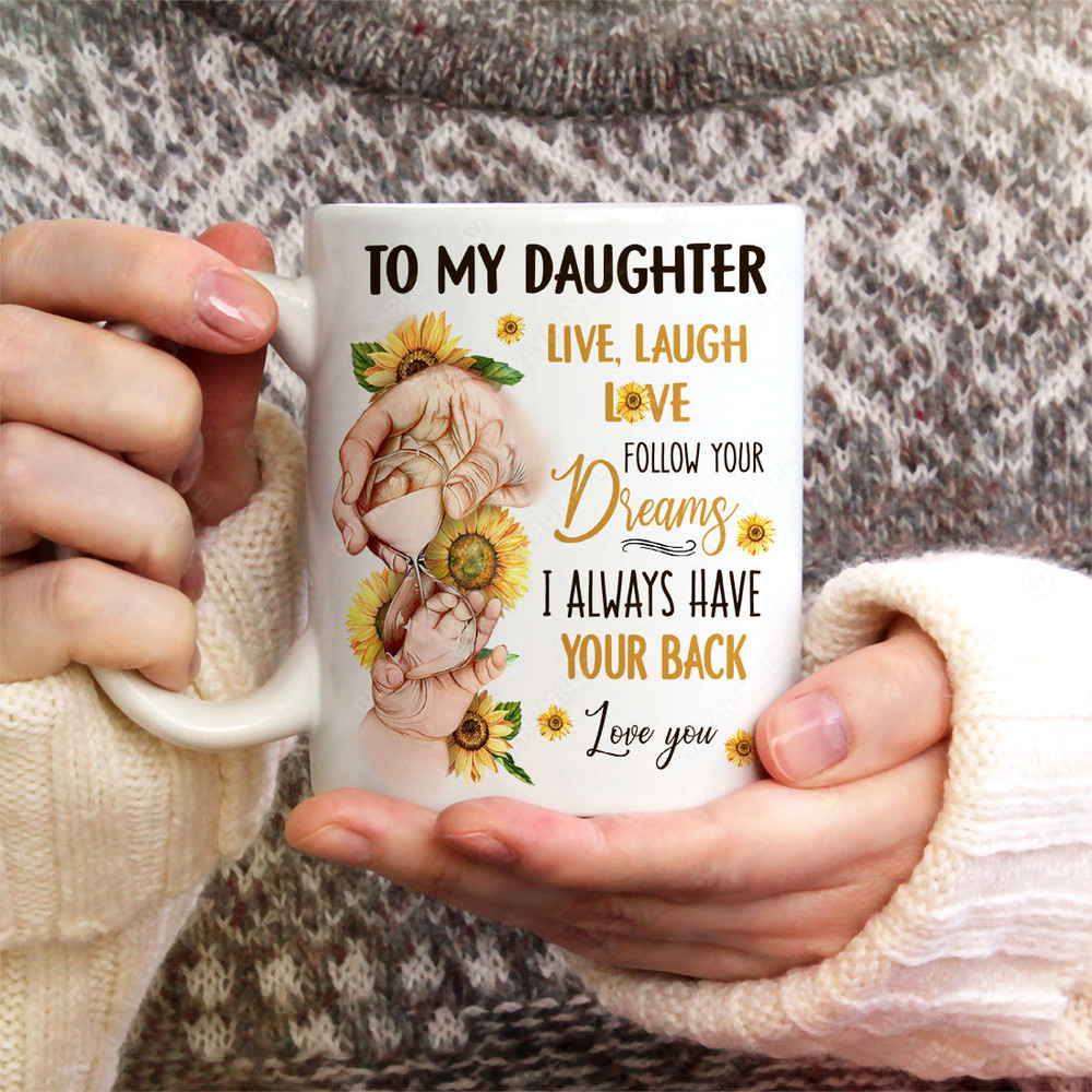 Mom to daughter, Sunflower painting, Holding hand, Hour glass, I always have your back - Family White Mug_8403.jpg