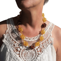 Real Amber Jewelry Gemstone Beads Necklace Unique Handmade Gift for Women Mom Birthday Mother's day Gift Jewelry Yellow