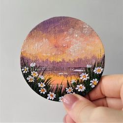 Kitchen Decor with an Acrylic Sunset Landscape Painting Magnet