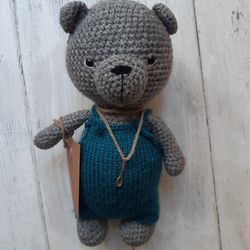 Hand crochet Bear in Overalls Stuffed toys Plush toys Animals Handmade Amigurumi Knit Gift
