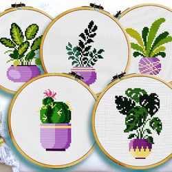 Home plants cross stitch, Potted flowers cross stitch, Cross stitch pattern flowers, Flower bouquet, Digital PDF