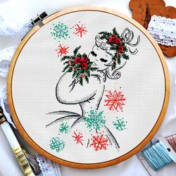 Christmas cross stitch patterns, Girl cross stitch, Snowflakes cross stitch, People cross stitch, Digital PDF
