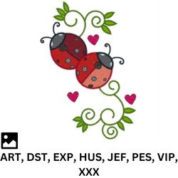 Ladybugs Embroidery Design| Heart Embroidery Designs | Bug Embroidery Designs | Ladybug Embroidery Designs | Leaf Embroi