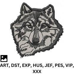 TIMBER WOLF Embroidery Design, black wolf face embroidery design