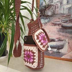 Unique Crochet Water Bottle Holder with Phone Pocket Eco- friendly