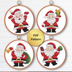 SET of 4 Funny Christmas Santa Cross Stitch Pattern, Easy Cute Christmas Ornaments Embroidery, Counted Cross Stitch Char