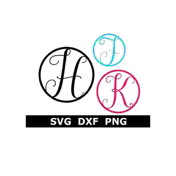 Monogram SVG/DXF/PNG, Keychain Script Circle Alphabet, Digit - Inspire ...