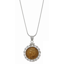 American Coin Treasures Sterling Silver Ribbon Style Necklace with Genuine 1800s Indian Penny