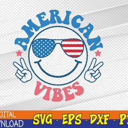 america vibes fourth 4th of july happy face smile patriotic svg, eps, png, dxf, digital download
