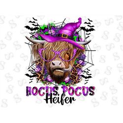 Hocus Pocus Heifer Halloween Cow Png, Hallowe'en Highland Cow Witch Png Sublimation Design,halloween Png, Halloween High