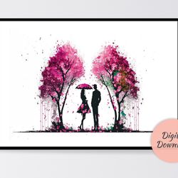 Romantic Couple Colorful Painting Printable Wall Art, Minimalist Wall Art, Digital Art Download