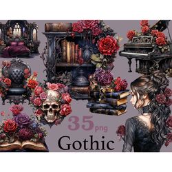 Gothic Clipart | Victorian Girl Illustration