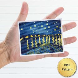 Starry Night Over the Rhone Cross Stitch Pattern. Vincent Van Gogh Cross Stitch Chart. Miniature Art Cross Stitch, Tiny