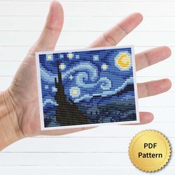 Starry night Cross Stitch Pattern. Vincent Van Gogh Cross Stitch Chart. Art Drawing Masterpiece, Easy Tiny Small for B