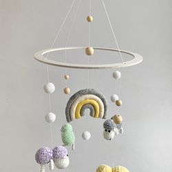 baby mobile  sheep rainbow. Crib mobile moon and clouds mobile.