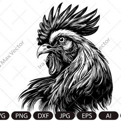 Rooster svg, Rooster face svg, Cock Head svg, Rooster Clipart, Rooster png, Farm Animal svg, Rooster detailed, Rooster h