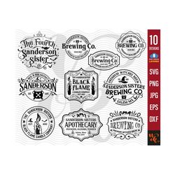 sanderson sisters svg bundle, hocus pocus svg, black flame candle svg, sanderson brewing co, halloween svg, silhouette c