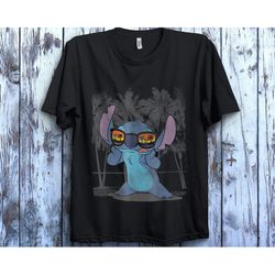 disney stitch on the beach funny lilo and stitch t-shirt ,disney family matching shirt, walt disney world shirt