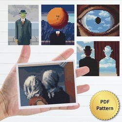 SET of 5 Rene Magritte Cross Stitch Pattern. Miniature Art, Easy Tiny