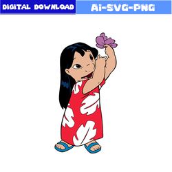 Lilo With Flower Svg, Funny Stitch Svg, Lilo And Stitch Svg, Stitch Svg, Summer Svg, Lilo Svg, Disney Svg, Png File