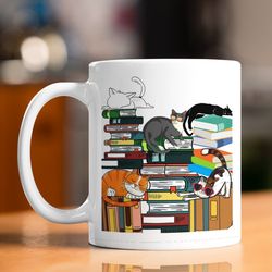 Librarian Cat Mugs, Cats Coffee, Library Gifts, Book Lover Gift, Bookish Gifts, Bibliophile Gift, Merry Christmas Gifts