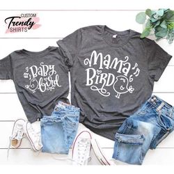 new mom gift, cute mom shirt, baby shower gift, mom shirts, mama t-shirt, bird family shirt, matching mama baby bird set