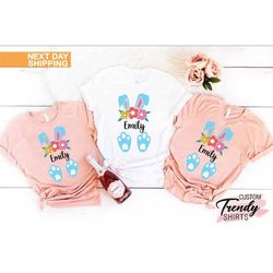 custom easter bunny t-shirt, cute easter tee, personalized easter name shirt, floral bunny tee, toddler custom easter sh