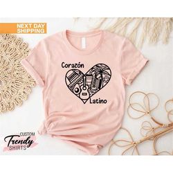 hispanic month shirt women, corazon latino shirt, mexican shirt, latina women gift, spanish shirt, mexico shirt, hispani