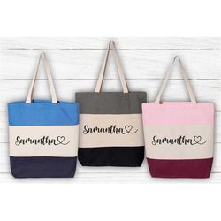 personalized tri color tote bag, custom name tote bag, bridal party tote bag, beach tote name, bridesmaid tote gift, bac
