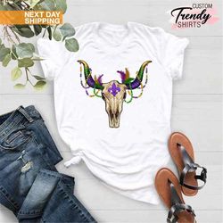 mardi gras bull skull shirt, mardi gras gift, fat tuesday shirt, mardi gras beads, nola shirt, mardi gras festival shirt