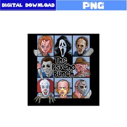 the psycho bunch png, michael myers png, freddy krueger png, jason voorhees png, horror face png, halloween png