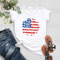 america sunflower t-shirt, 4th of july gift for women, independence day shirt, usa flag shirt, patriotic shirt for women