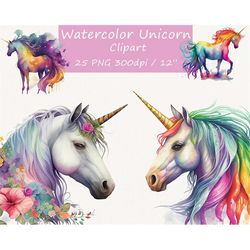 Watercolor Unicorn clipart, Watercolor unicorn bundle clipart, Watercolor bundleclipart, Unicor png, Unicorn clipart